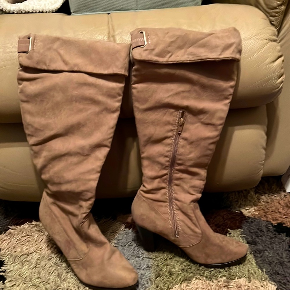 Tan knee high boots